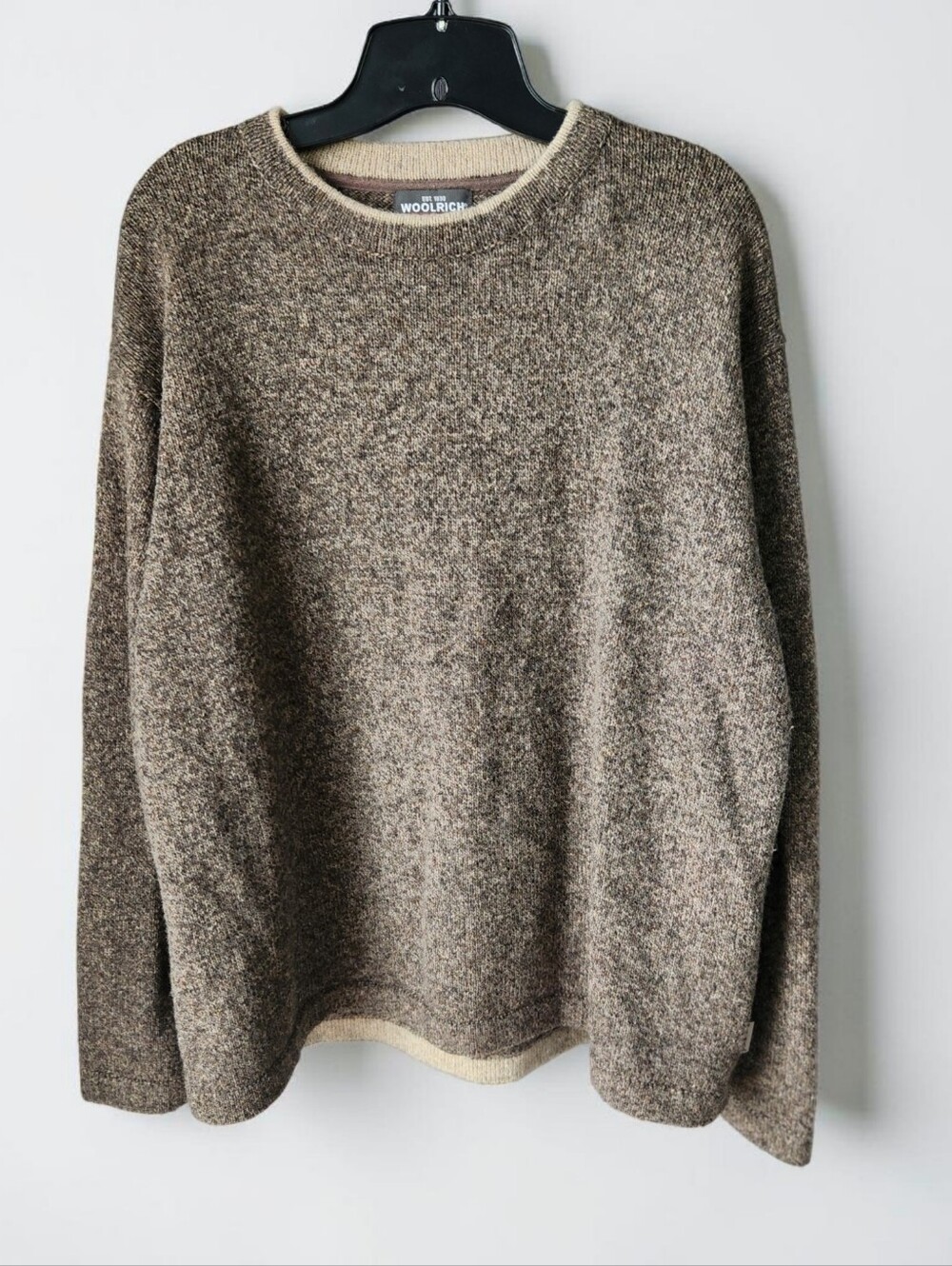 Woolrich Wool Crewneck Pullover Sweater Bark Heather Brown Mens XL Long Sleeve